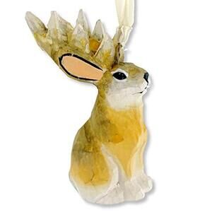 Jackalope Ornament – Wood Carved Art Hanging Figurine